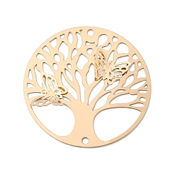 Light Gold Латунные подвески, плоская круглая с подвесками дерево жизни, полый, золотой свет, диаметр: 40 mm, отверстие : 2~2.2 мм, ширина : 2~4 мм