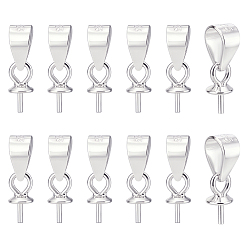 Silver 12Pcs 925 Sterling Silver Cup Pearl Bail Pin Pendants, For Half Drilled Beads, with 925 Stamp, with 1Pc Polishing Cloth, Silver, 6x3mm, Hole: 3x4mm, Pin: 0.7mm