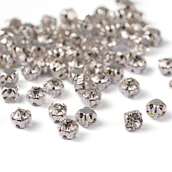 Crystal Sew on Rhinestone, Grade A Glass Rhinestone, with Brass Prong Settings, Garments Accessories, Silver Color Plated Metal Color, Crystal, 3~3.2x3~3.2mm, Hole: 1mm, about 1440pcs/bag