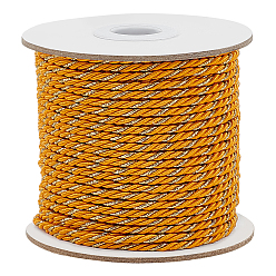 Orange Cordon torsadé en polyester 33~35m 3-ply, avec fil métallique, ronde, orange, 3mm, environ 36.09~38.28 yards (33~35m)/rouleau