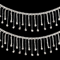 Серебро 1 ярдовые латунные цепочки со стразами, горный хрусталь чашка цепи, отделка бахромой со стразами и кисточками, серебряные, 50x4 мм