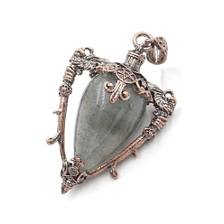 Labradorite Natural Labradorite Point Pendulum Pendants, with Red Copper Brass Findings, Triangle, 54x35x23mm