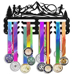 Sports Вешалка для медалей из модного дерева, 3 линейная настенная стойка, с винтами и дюбелем, чёрные, Бег, 150x300x7 мм