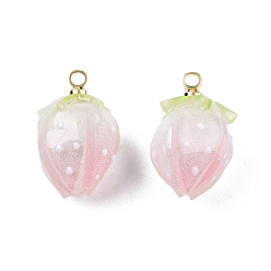 Pink Plastic Enamel Pendants, with Golden Tone Brass Loops, Flower, Pink, 17x11.5mm, Hole: 1.6mm