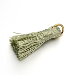 Темный Хаки Нейлона украшений кулон кисточкой, с железной фурнитурой золотого цвета, Темный хаки, 27~30x15 мм, Перейти кольцо: 4 мм, отверстия: 4x2 mm, 10 шт / пакет