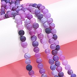 Purple Natural Crackle Agate Beads Strands, Dyed, Round, Grade A, Purple, 6mm, Hole: 1mm, about 63pcs/strand, 15.5