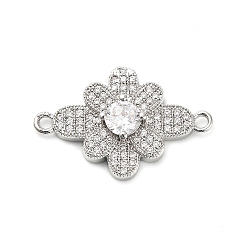 Платина Подвески-цветочки из латуни с прозрачным кубическим цирконием, стойки покрытие, долговечный, без свинца и без кадмия, платина, 16x25x4 мм, отверстие : 1.6 мм