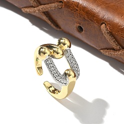 Платиновый & Золотой Кольца-манжеты с микропаве из латуни и прозрачными кубическими цирконами для женщин, без кадмия, без никеля и без свинца, U-образный, платиной и золотом, 16 мм, регулируемый