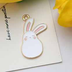 Rabbit Alloy Enamel Pendant, Golden, for Easter, Rabbit Pattern, 30x20mm