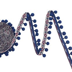 Dark Blue 10 Yards Polyester Pom Pom Ball Ribbons, Dark Blue, 1-1/8 inch(27mm)