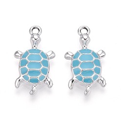 Небесно-голубой Подвески из эмали и сплава, очарование черепахи, платина, голубой, 24x13x4 мм, отверстие : 1.8 мм