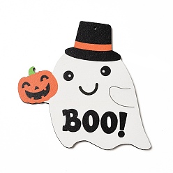 Ghost Большие подвески из дерева с односторонним принтом, хэллоуин прелести, призрак, 120x128x3.5 мм, отверстие : 3 мм