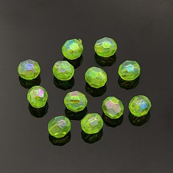 Lawn Green Eco-Friendly Transparent Acrylic Beads, Faceted, Round, AB Color, Lawn Green, 8mm, Hole: 1.5mm, about 2000pcs/500g