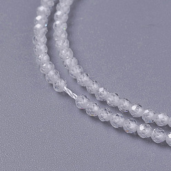 White Cubic Zirconia Beads Strands, Faceted, Round, White, 3x2.5~3mm, Hole: 0.3mm, about 114~141pcs/strand, 15.1~16.4 inch(38.4~41.8cm)