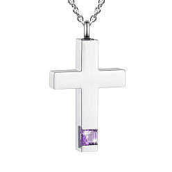Лиловый Ожерелье с подвеской в виде креста, мемориальные украшения из нержавеющей стали для мужчин и женщин, сирень, 21.65 дюйм (55 см)