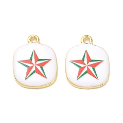 Green Printed Brass Pendants, Rectangle with Star Charms, Rack Plating, Long-Lasting Plated, Lead Free & Cadmium Free, Real 18K Gold Plated, Green, 23x17.5x3mm, Hole: 2.5mm