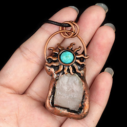 Хрусталь Природного кварца хрустальных подвесок, латунные солнечные подвески, Красная медь, 38~50 мм