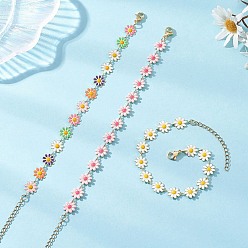 (52) Непрозрачная лаванда 3шт. браслеты-цепочки из латуни с эмалью для женщин, цветок, с 304 из нержавеющей стали Lobster Claw застежками, разноцветные, 7-1/4 дюйм (18.5 см)