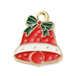 Christmas Bell Новогодняя тема сплава эмали подвески, золотые, Рождественский колокольчик, 17x14x1.2 мм, отверстие : 1.6 мм