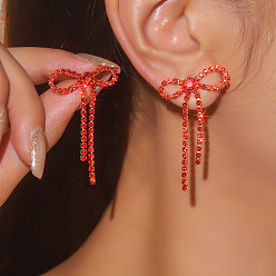 Светло-сиамский Латунь горный хрусталь серьги, бантом, Light Siam, 44x27 мм