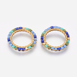 Blue Brass Linking Rings, with Seed beads, Ring, Blue, 16x1.5mm
