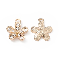 Light Gold Legierung Kristall Strass Anhänger, Blume Reize, Licht Gold, 16.5x14x3 mm, Bohrung: 1.8 mm