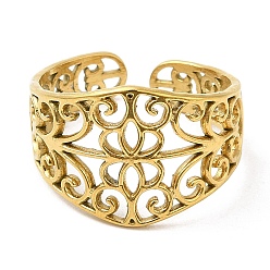 Золотой 304 открытые манжеты из нержавеющей стали, полые цветок, золотые, размер США 7 3/4 (17.9 мм)