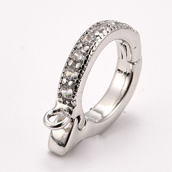 Платинированный Латунные серьги-кольца из прозрачного кубического циркония, с вертикальными петлями, долговечный, круглые кольца, Реальная платина, 16x11.5x2.5 мм, отверстие : 1.5 мм