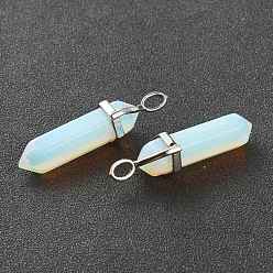 Opalite Opalite Pendants, with Platinum Tone Brass Findings, Bullet, 39.5x12x11.5mm, Hole: 4.5x2.8mm