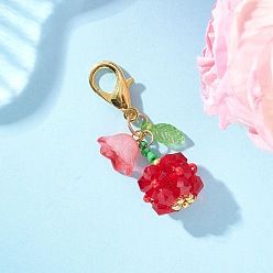 Красный Подвески из стеклянных бусин в виде фруктов и цветов., с цинковым сплавом застежками омаров коготь, красные, 38 мм