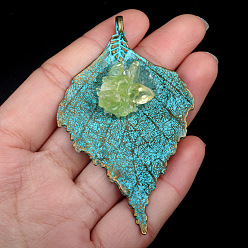 Lime Vert Pendentifs en péridot naturelles, à la feuille d'alliage, lime green, 66x45x6mm
