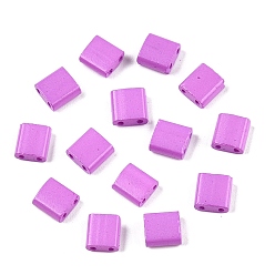 Фиолетовый 2 Отверстие для выпечки краски стеклянные бусины, квадратный, фиолетовые, 5x4.5~5.5x2~2.5 мм, отверстие : 0.5~0.8 мм
