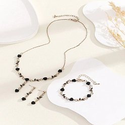 Черный Ожерелья с подвесками из розового сплава и акрила, серьги-гвоздики и наборы браслетов, золотые, чёрные, 455 мм