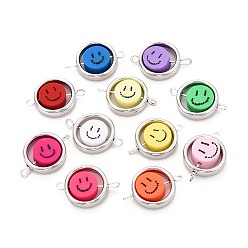 Smiling Face Полимерные глиняные бусины с пластиковой оправой ccb подвески, с латунными двойными петлями, платина, разноцветные, улыбающееся лицо, 21~22x15x4~5 мм, отверстие : 1.5~2 мм