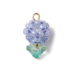 Васильковый Стеклянные подвески из бисера, с прыжковых колец, цветок, васильковый, 20x12 мм, отверстие : 3 мм