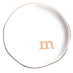 Letter M Круглое керамическое блюдо для украшений, ювелирная тарелка, лоток для хранения колец, , серьга, Буква М, 117~120x17.5 мм