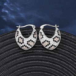 Платина Серьги-кольца v-образной формы с микропаве из кубического циркония из латуни, долговечный, стойки покрытие, без свинца и без кадмия, платина, 25x20.5x7 мм