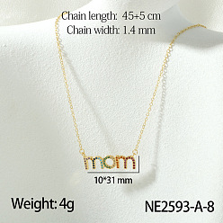 Слово Ожерелья с подвесками из латуни с микропаве из разноцветных кубических цирконий ко Дню матери, золотые, слово мама, 17.72 дюйм (45 см), Кулон : 31x10 мм