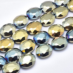 Золотистый Граненый Electroplate стекло овальные бусины нити, с золотым покрытием, золотые, 24x20x10 мм, отверстие : 1 мм, около 30 шт / нитка, 28.3 дюйм