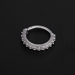 Платиновый & Цвет Нержавейки Серьги-кольца с микропаве из латуни и прозрачным кубическим цирконием для крепления на хрящ, с 316 l хирургическими штифтами из нержавеющей стали, кольца в носу, цвет нержавеющей стали, 8 мм