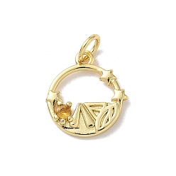 Настоящее золото 18K Латунные микро проложить кубического циркония прелести, плоский круглый со звездными подвесками, с целью перехода в кольце, стойки покрытие, долговечный, без свинца и без кадмия, реальный 18 k позолоченный, 14.5x13x2.5 мм