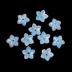 Небесно-голубой Окрашенные и нагретые стеклянные колпачки для бусин, 5-лепестков цветка, голубой, 9x9.5~10x3.8 мм, отверстие : 1 мм