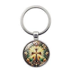 (932FM) Темно-синий аква-матовый с подкладкой Сплав со стеклянным брелоком-подвеской, плоские круглые с крест-накрест, темно-золотистые, 60x27 мм