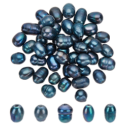 Черный 50шт. жемчужные бусины с большим отверстием, бусины из натурального культивированного пресноводного жемчуга, окрашенные, рис, чёрные, 7~10x7~8 мм, отверстие : 1.8 мм