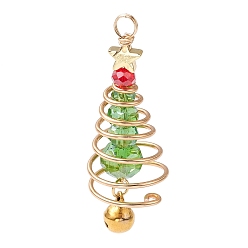 Золотистый Подвески из латуни и стекла, с латунным колокольчиком и золотой медной проволокой, золотые, 46.5x15x15 мм, отверстие : 3.5 мм