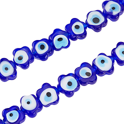 Средно-синий 1 нити бусины ручной работы от сглаза лэмпворк нити, цветок, светло-синий, 11x12x6 мм, отверстие : 1.6 мм, около 33 шт / нитка, 14.57 дюйм (37 см)