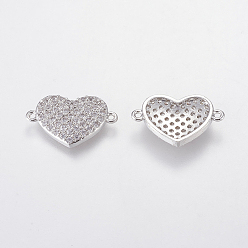 Платина Латунные микро проложить кубических ссылки циркония, прозрачные, сердце, никель свободный и свинец и кадмий освобождают, платина, 12x19x3 мм, отверстие : 1 мм