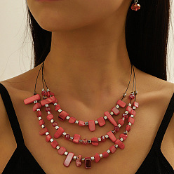 Индийский Красный Комплекты из ретро-сплава, смолы, подвесных серег и многослойных ожерелий, богемный стиль, Индийская красная, Серьги: 28x10 mm