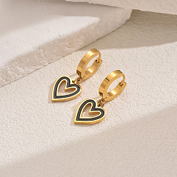 Черный Элегантные 201 серьги-кольца из нержавеющей стали в форме сердца, классический и универсальный, реальный 18 k позолоченный, чёрные, 30x13 мм