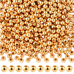 Настоящее золото 14K 600шт. стойка покрытие латунные распорные бусины, долговечный, круглые, реальный 14 k позолоченный, 3x2.5 мм, отверстие : 1 мм